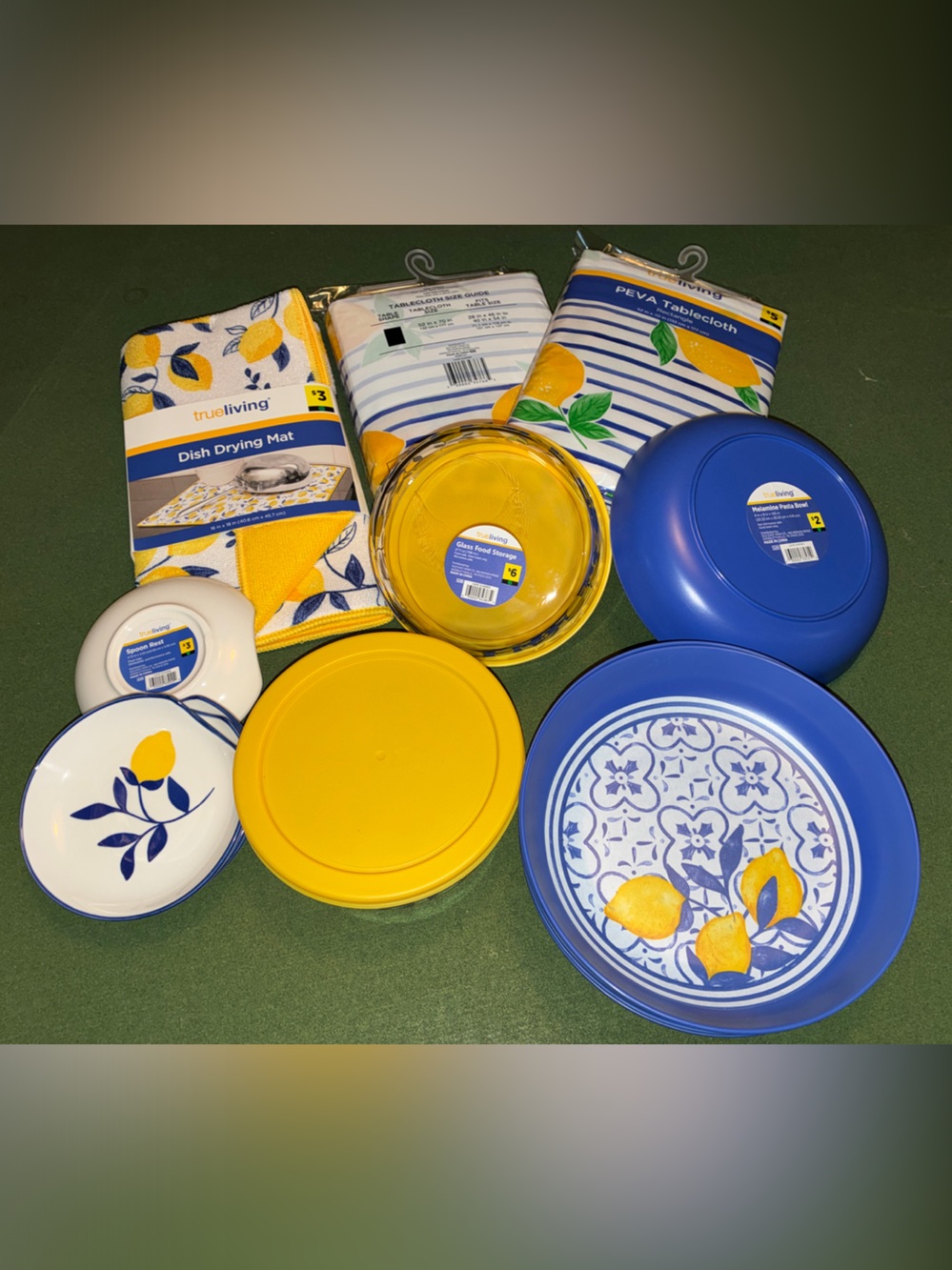 true living Lemon Pattern Dinnerware & Tableware Set in Blue & Yellow